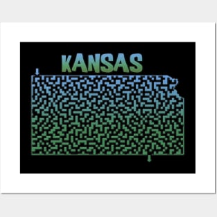 Kansas State Outline Maze & Labyrinth Posters and Art